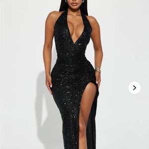 Fashion Nova Black Sequin Halter Dress